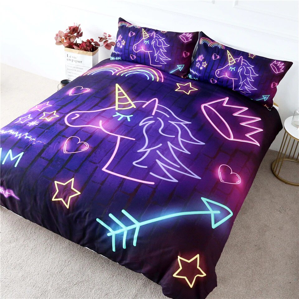 housse de couette neon licorne