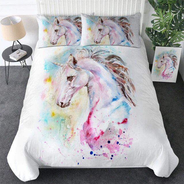 housse de couette 220x240 peinture de licorne