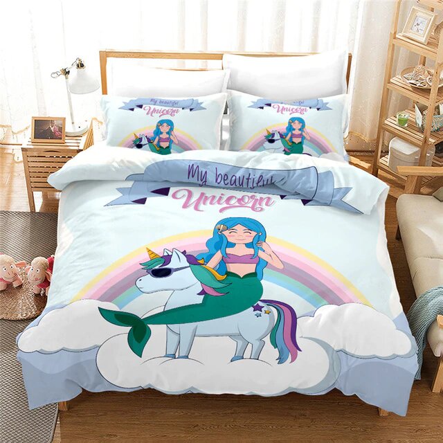 housse de couette 200x200 motif sirene sur une licorne