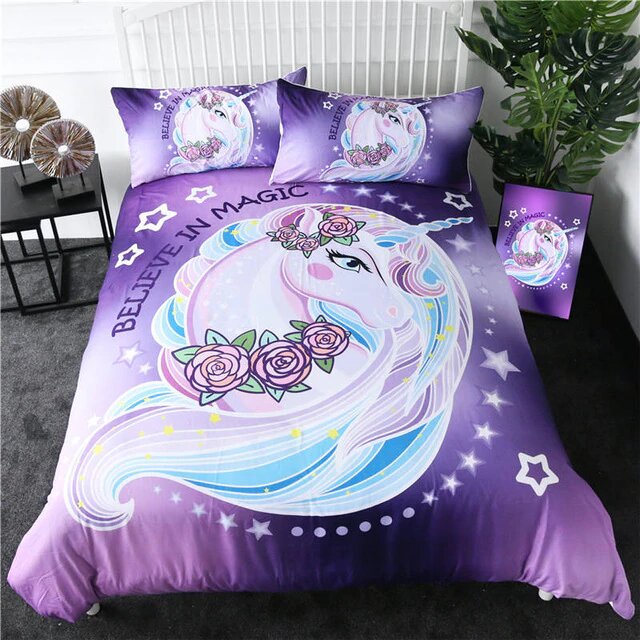 housse de couette 90x190 licorne couleur violette