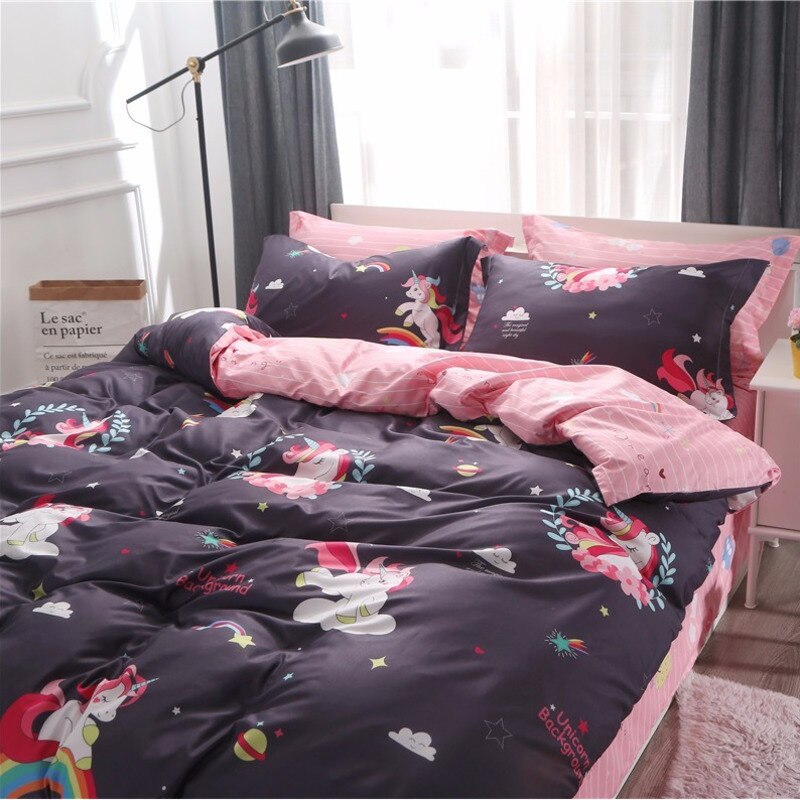 Housse de Couette Licorne Noir et Rose