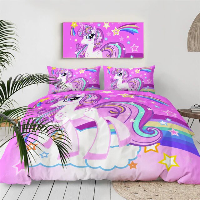 housse de couette rose licorne pour enfant dimension 140x200