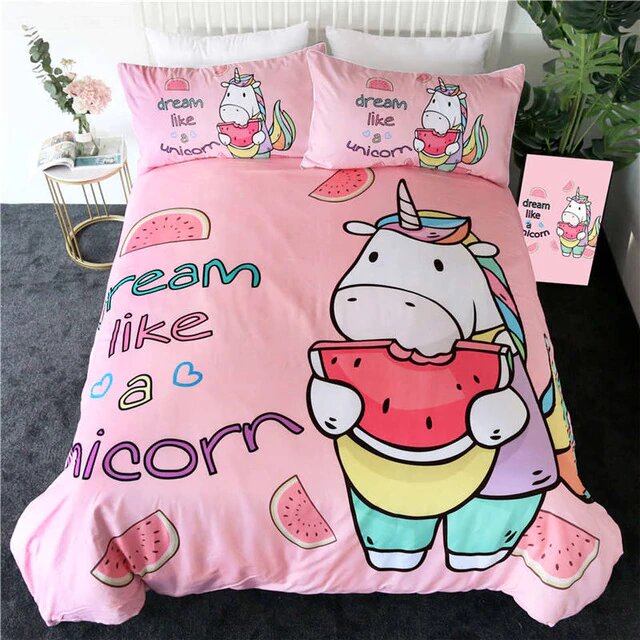 housse de couette rose licorne goinfre taille 140x200
