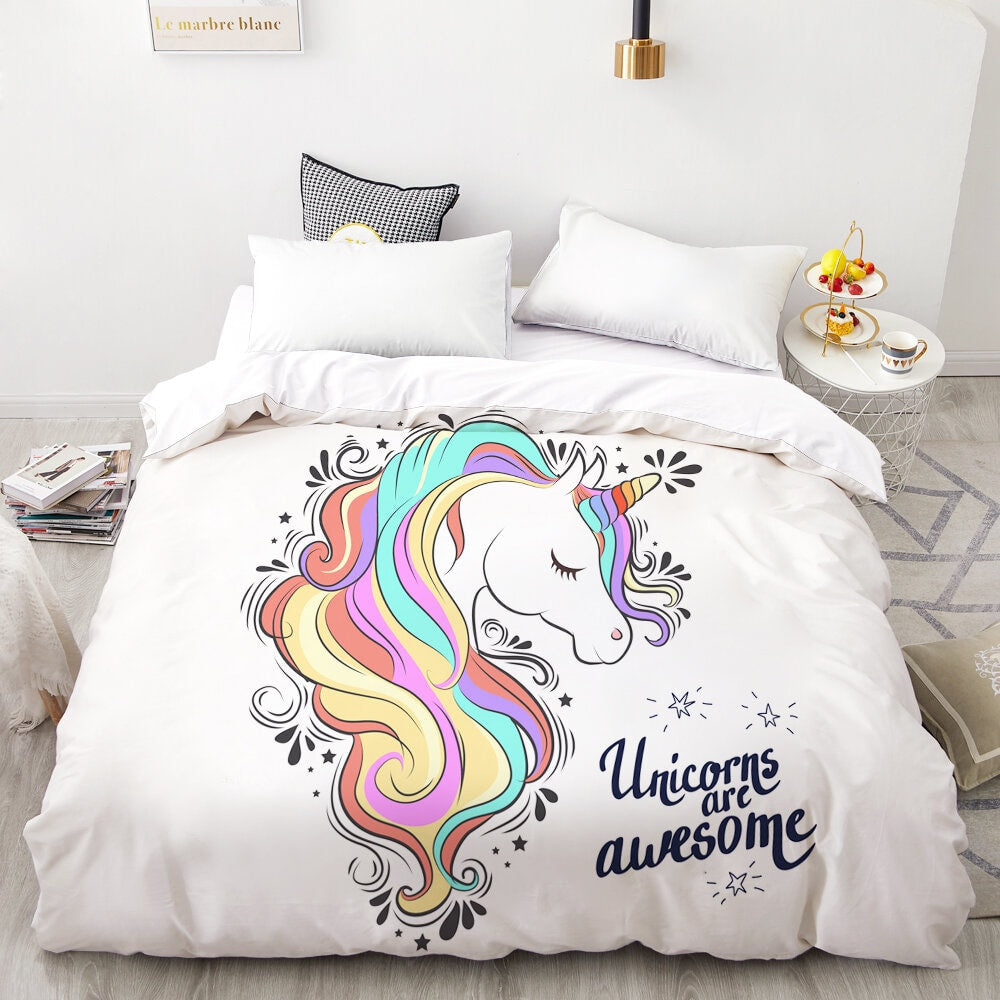 housse de couette 200x200 motif tete de licorne