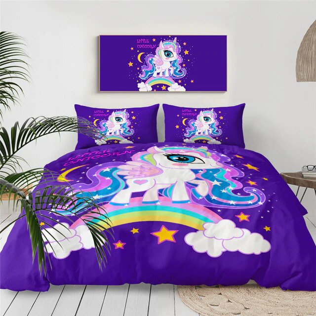 Housse de couette violette avec une licorne dimension 140x200