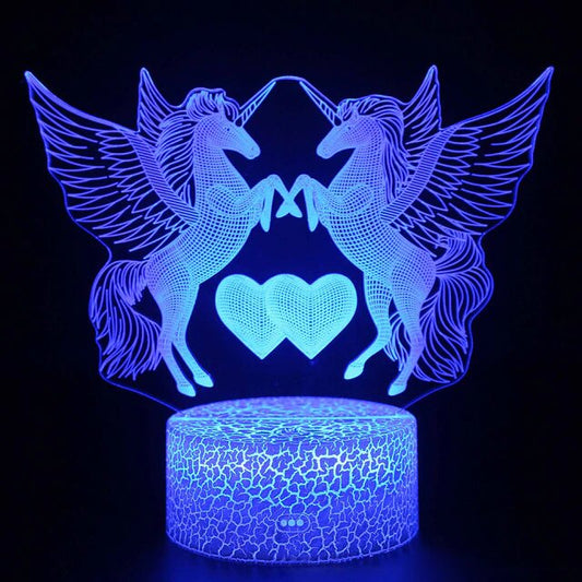 lampe licorne avec des coeur en 3d