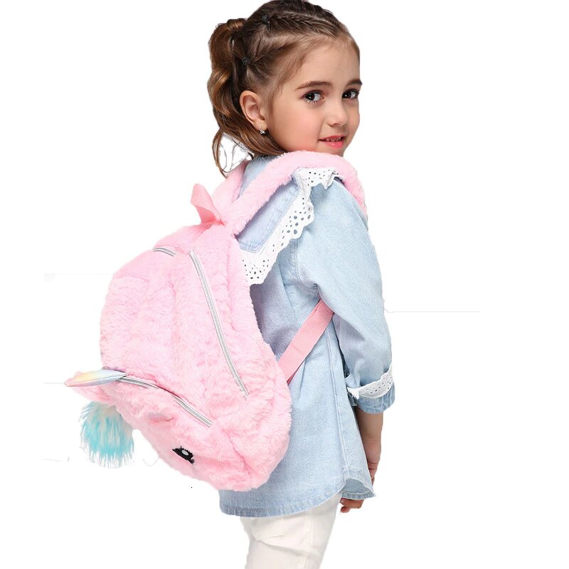 Cartable Fourrure Licorne Rose