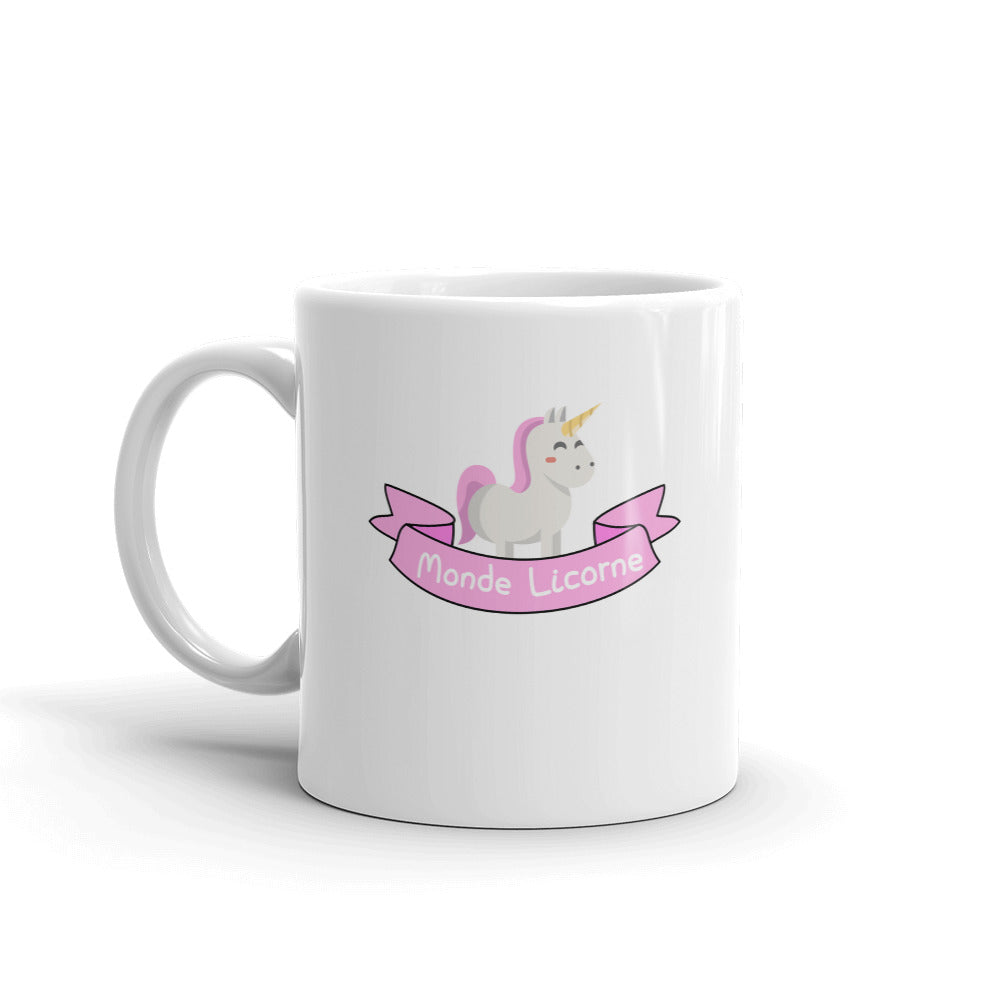 tasse monde licorne rose et blanc