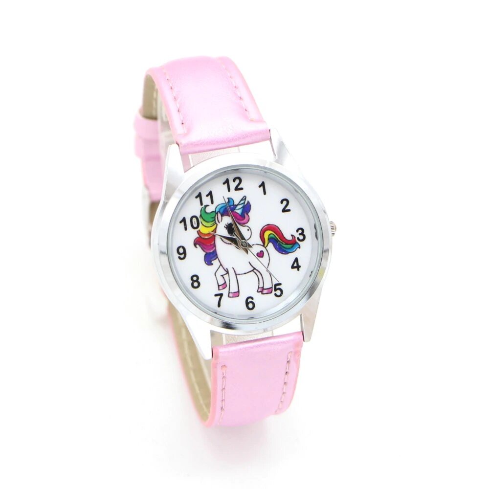 Montre Licorne Rose motif licorne arc en ciel