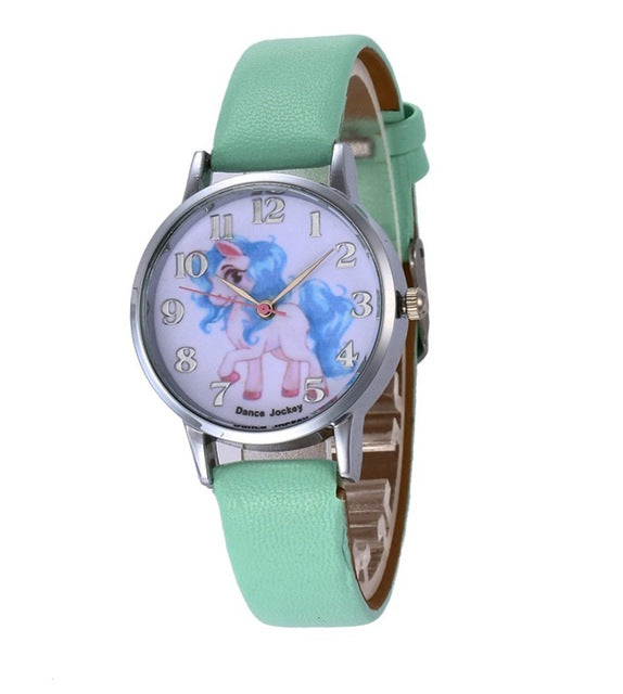 montre verte motif licorne