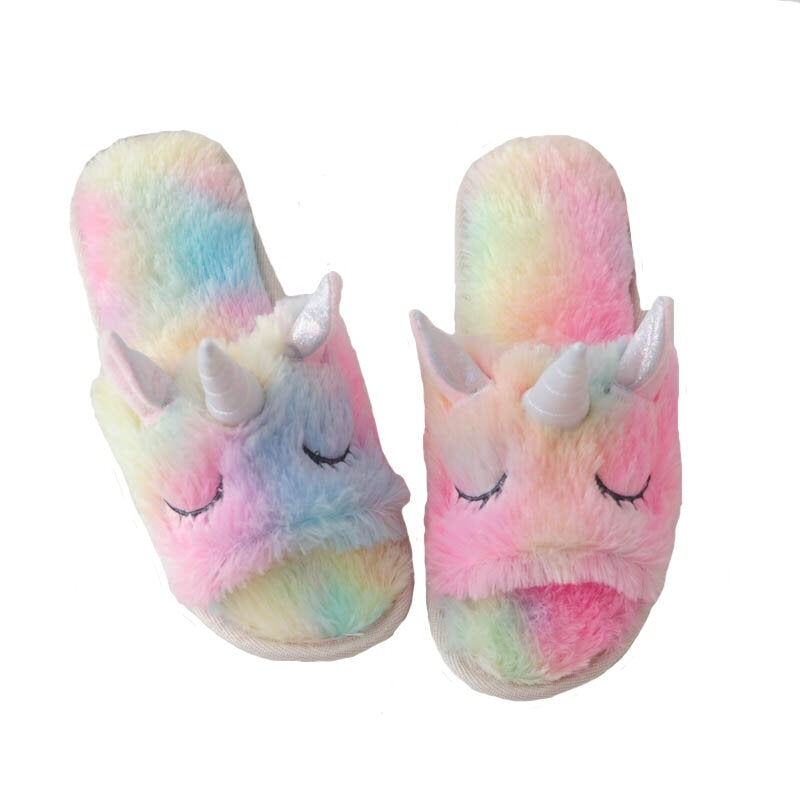 pantoufle arc en ciel licorne