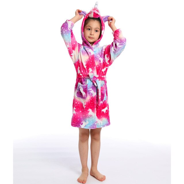 peignoir bleu clair et rose fushia licorne espace