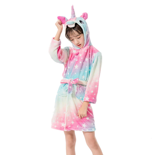 peignoir pour fille motif tete licorne et etoile