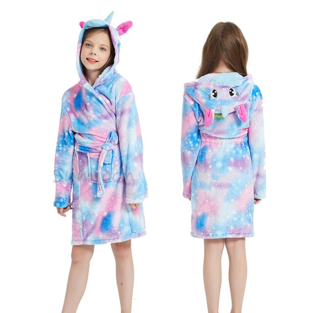 peignoir licorne fille motif Galaxy bleu violet