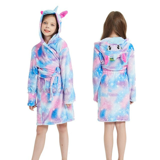 peignoir licorne fille motif Galaxy bleu violet