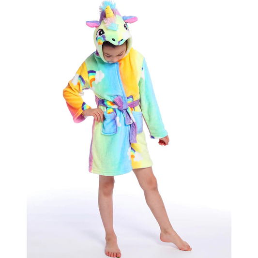 peignoir avec arc en ciel tete corne licorne