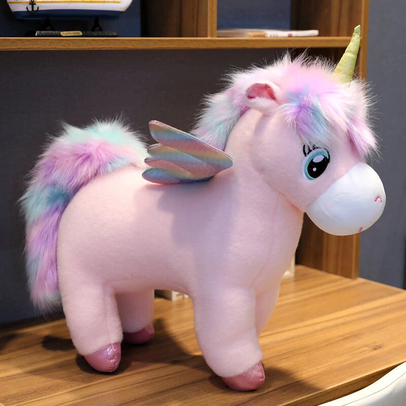 peluche licorne rose avec des ailes