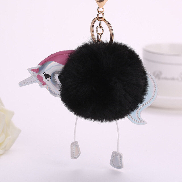 Porte-clef-pompon-licorne-noir
