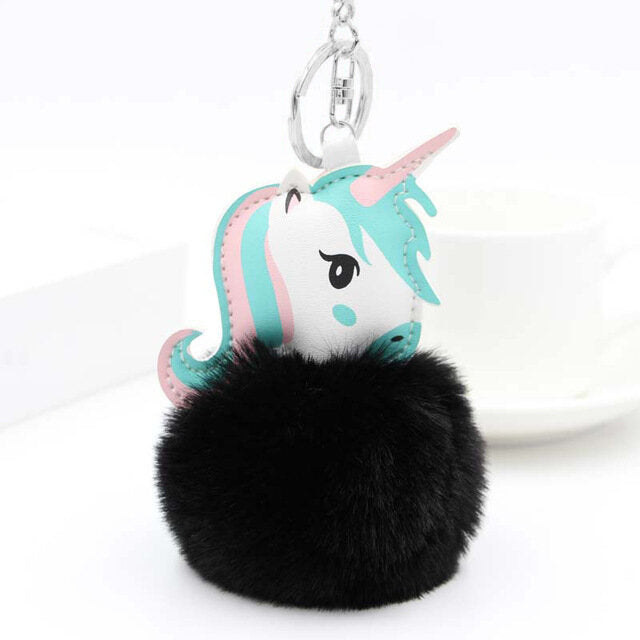 Porte cle licorne pompon noir