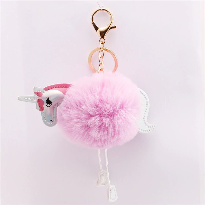 Porte-cle-licorne-pompon-rose