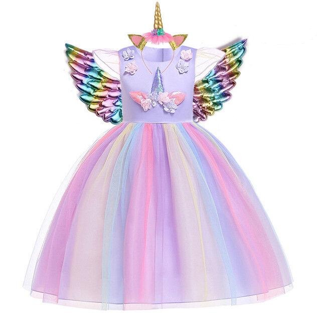 robe licorne fille couleur arc en ciel
