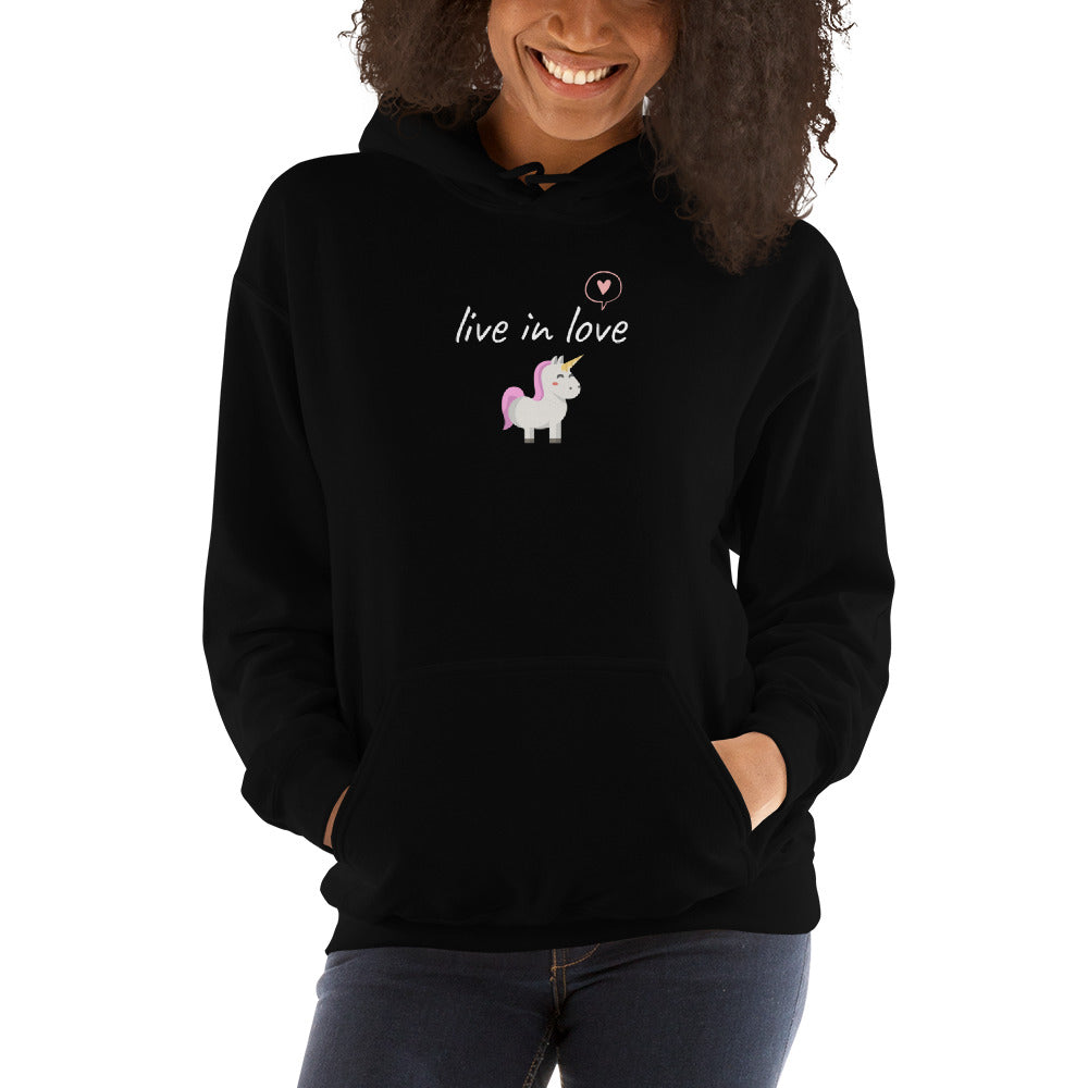 Sweat à Capuche licorne - live in love - monde-licorne