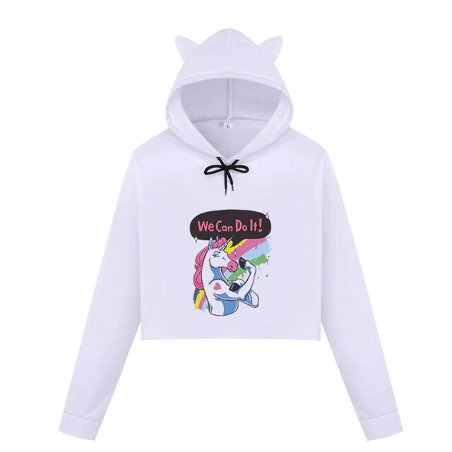 Sweat Crop Top Rosie Licorne "We can do it" - monde-licorne