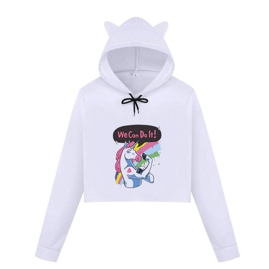 Sweat Crop Top Rosie Licorne "We can do it" - monde-licorne
