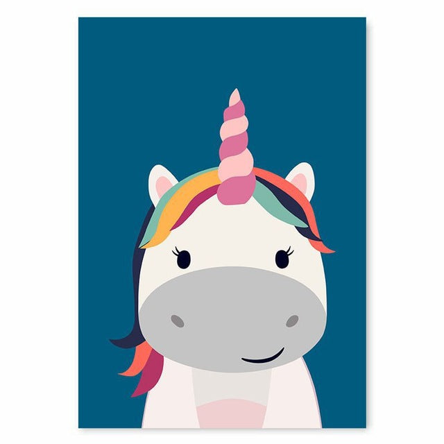 toile jeune licorne fond bleu