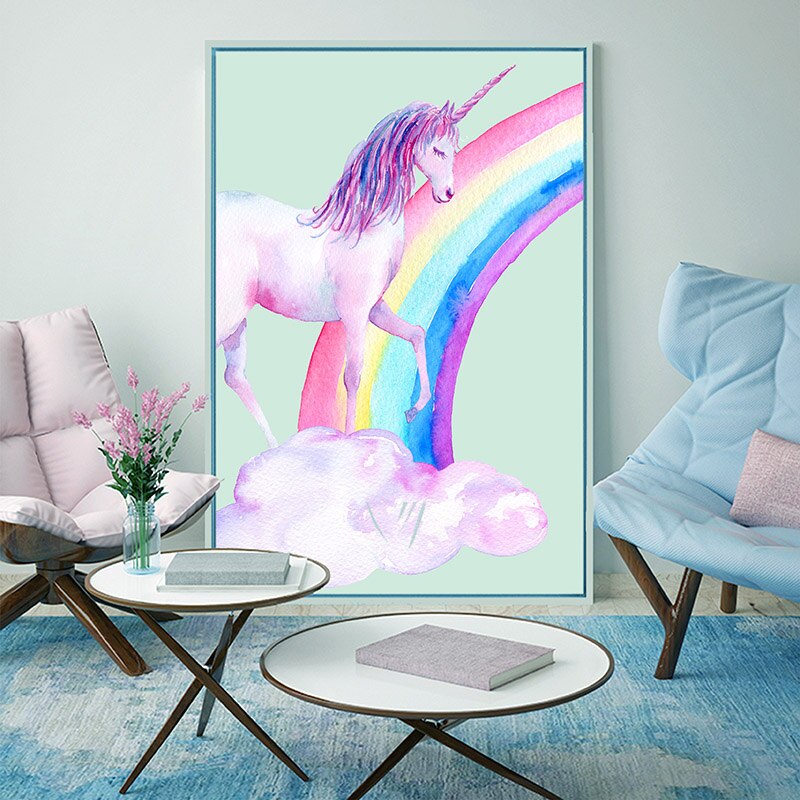 toile arc en ciel motif licorne