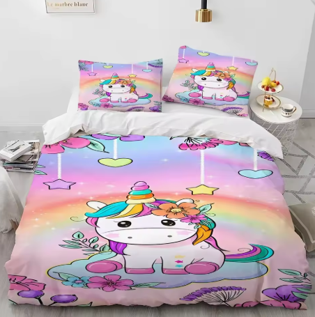 housse de couette 90x190 motif licorne magique