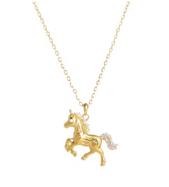 pendentif et collier or licorne strass