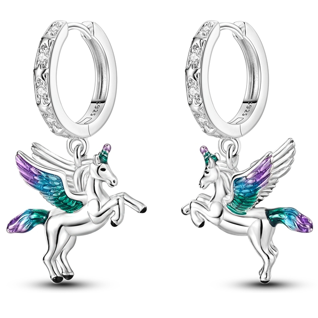 anneaux boucle d oreilles avec licorne en pendentif breloque de qualite luxe brillant argent