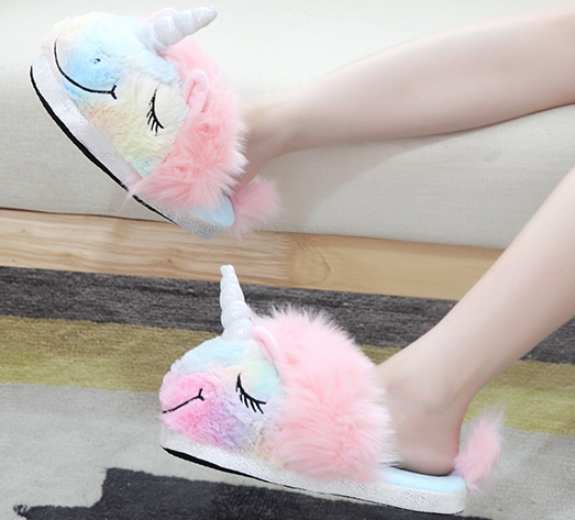 chaussons licorne fausse fourrure