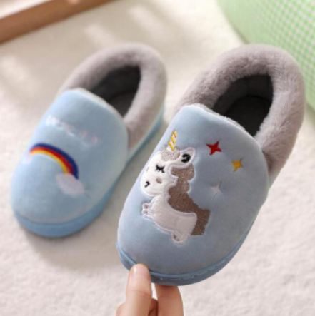 chaussons licorne mixte bleu et gris