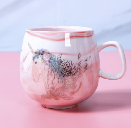 mug licorne rose marbre