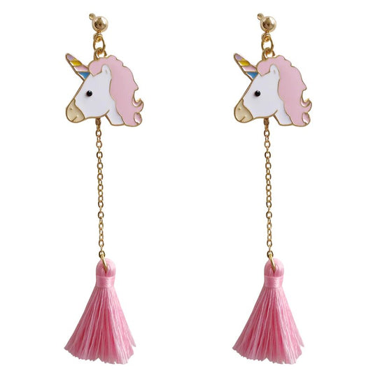 Boucle D'oreille Licorne Pendante Rose - monde-licorne