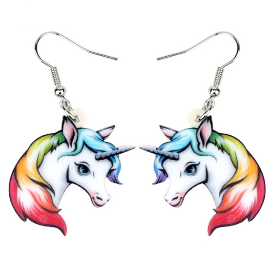Boucles d'Oreilles Licorne Crinière Arc en Ciel
