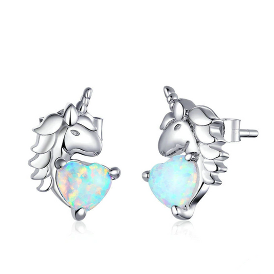 boucle d oreille argent licorne avec coeur