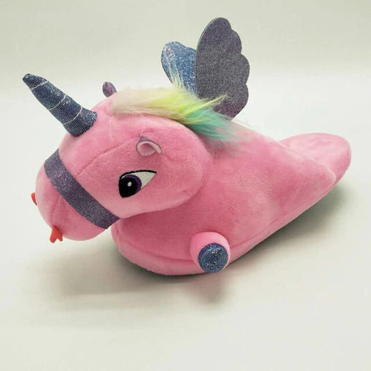 chausson en forme de licorne rose