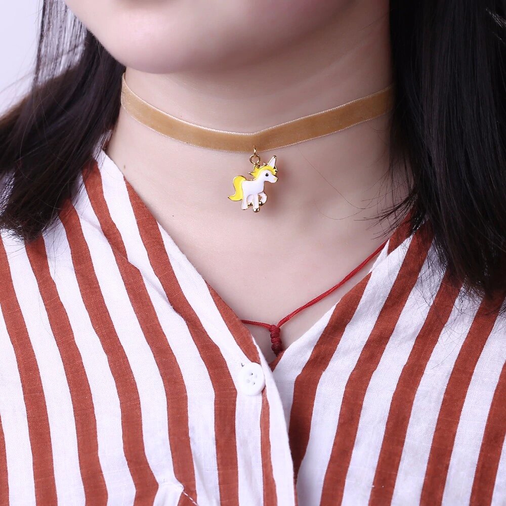 Collier Ras de Cou Licorne Jaune - monde-licorne