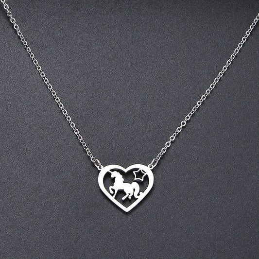 collier coeur licorne en argent