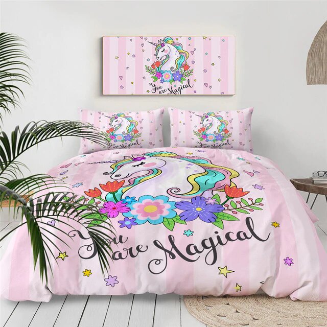 housse de couette taille 140x200 image licorne kawaii