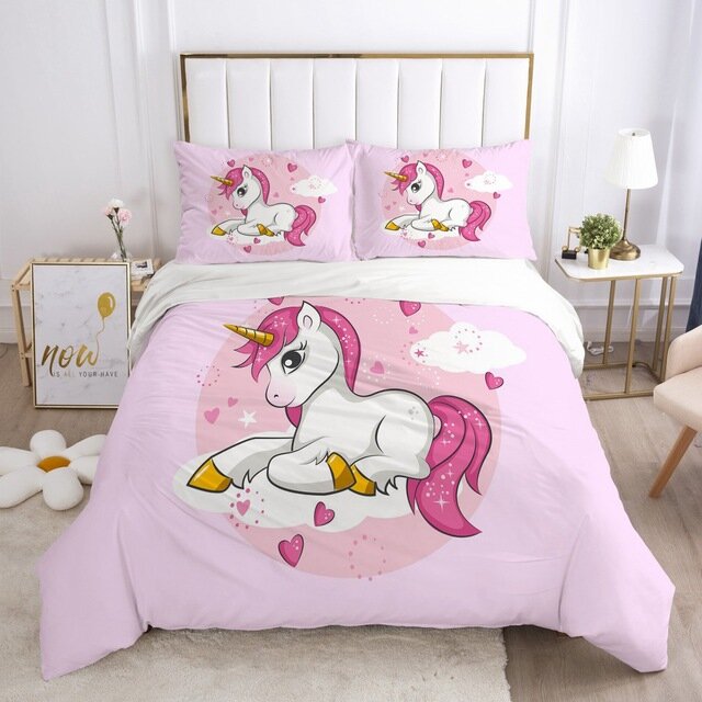 housse de couette rose style licorne kawaii taille 200x200