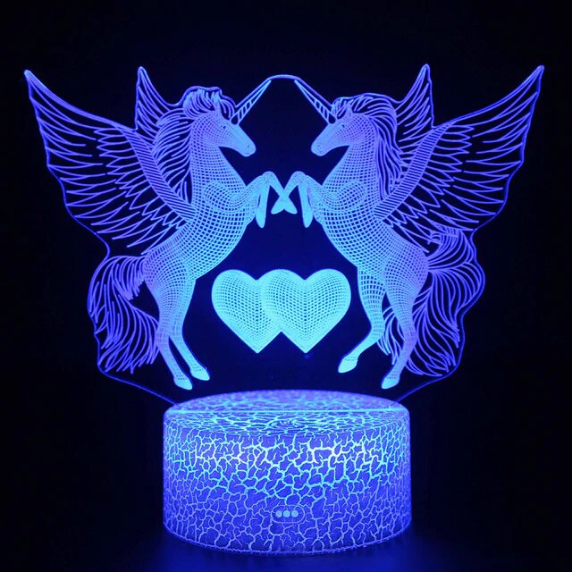 lampe licorne avec des coeur en 3d