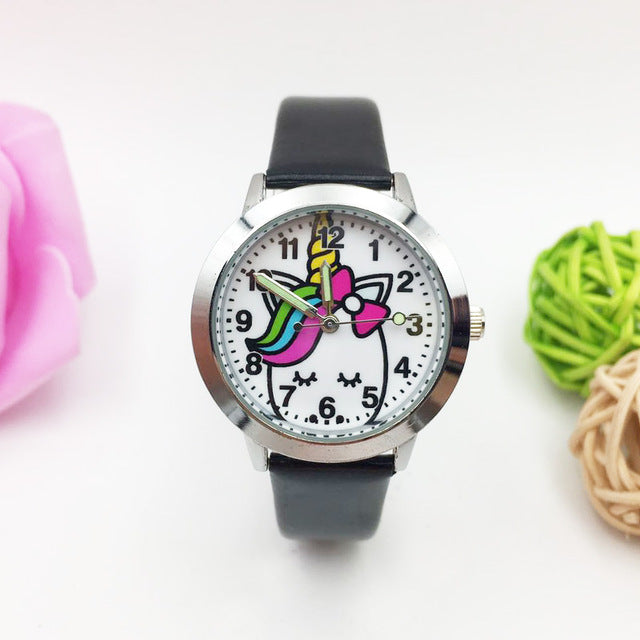 montre motif licorne enfant couleur noir