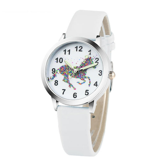 montre motif licorne bracelet blanc