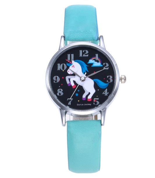 montre fille vert clair motif licorne
