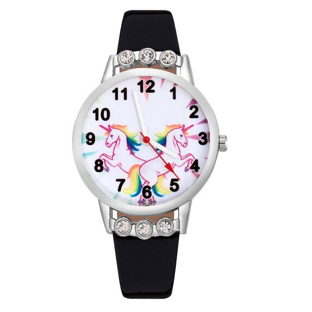 montre noir deux licorne folle