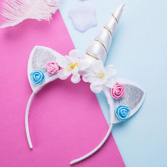 Serre-tête licorne argent avec oreilles adulte Serre-tête licorne argent avec oreilles adulte